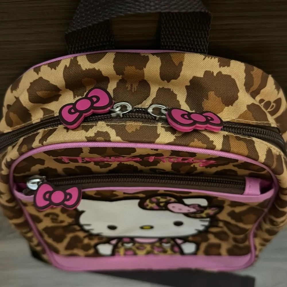 Hello Kitty 2014 Sanrio Mini Leopard Pink Brown Tan Bows Coated Canvas Bag
